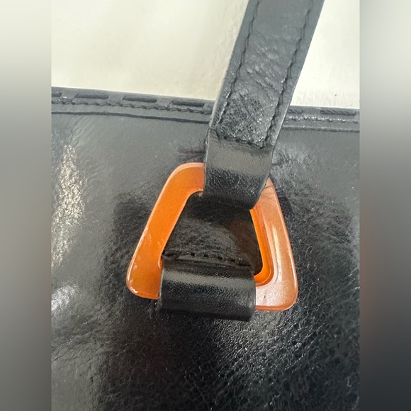 Cole Haan Vintage Black Leather Satchel with Amber Resin Hardware - Picture 12 of 15